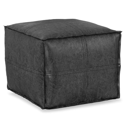 Distressed Black Distressed Vegan Leather | Brody Square Pouf