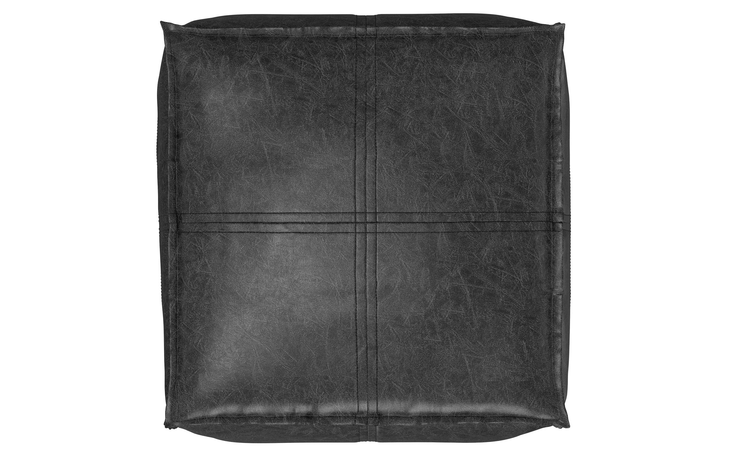 Distressed Black Distressed Vegan Leather | Brody Square Pouf