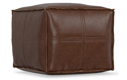 Distressed Dark Brown Distressed Vegan Leather| Brody Square Pouf