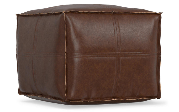 Distressed Dark Brown Distressed Vegan Leather| Brody Square Pouf