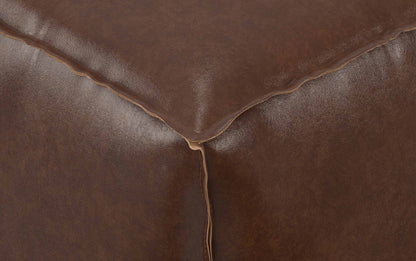 Distressed Dark Brown Distressed Vegan Leather| Brody Square Pouf