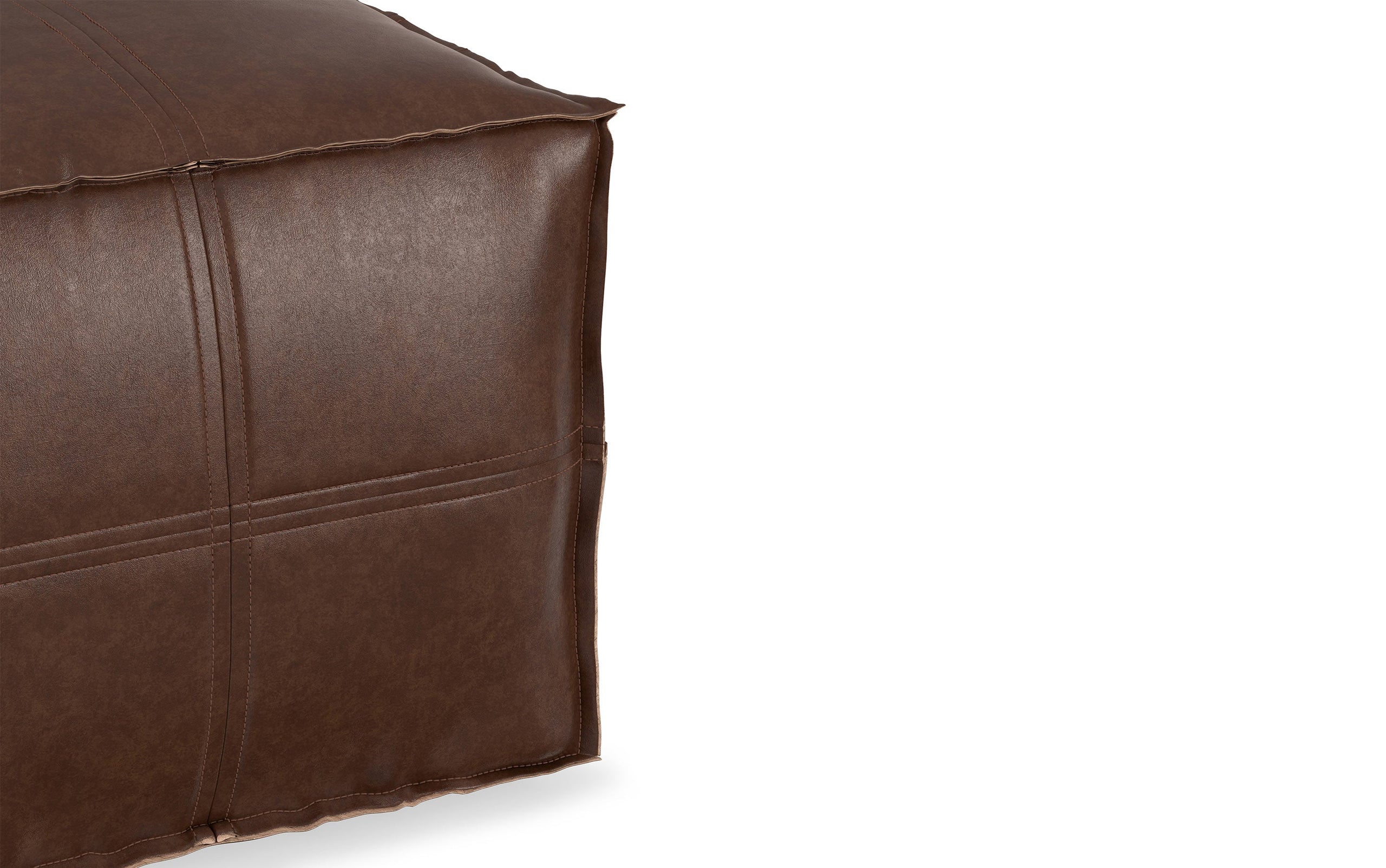 Distressed Dark Brown Distressed Vegan Leather| Brody Square Pouf