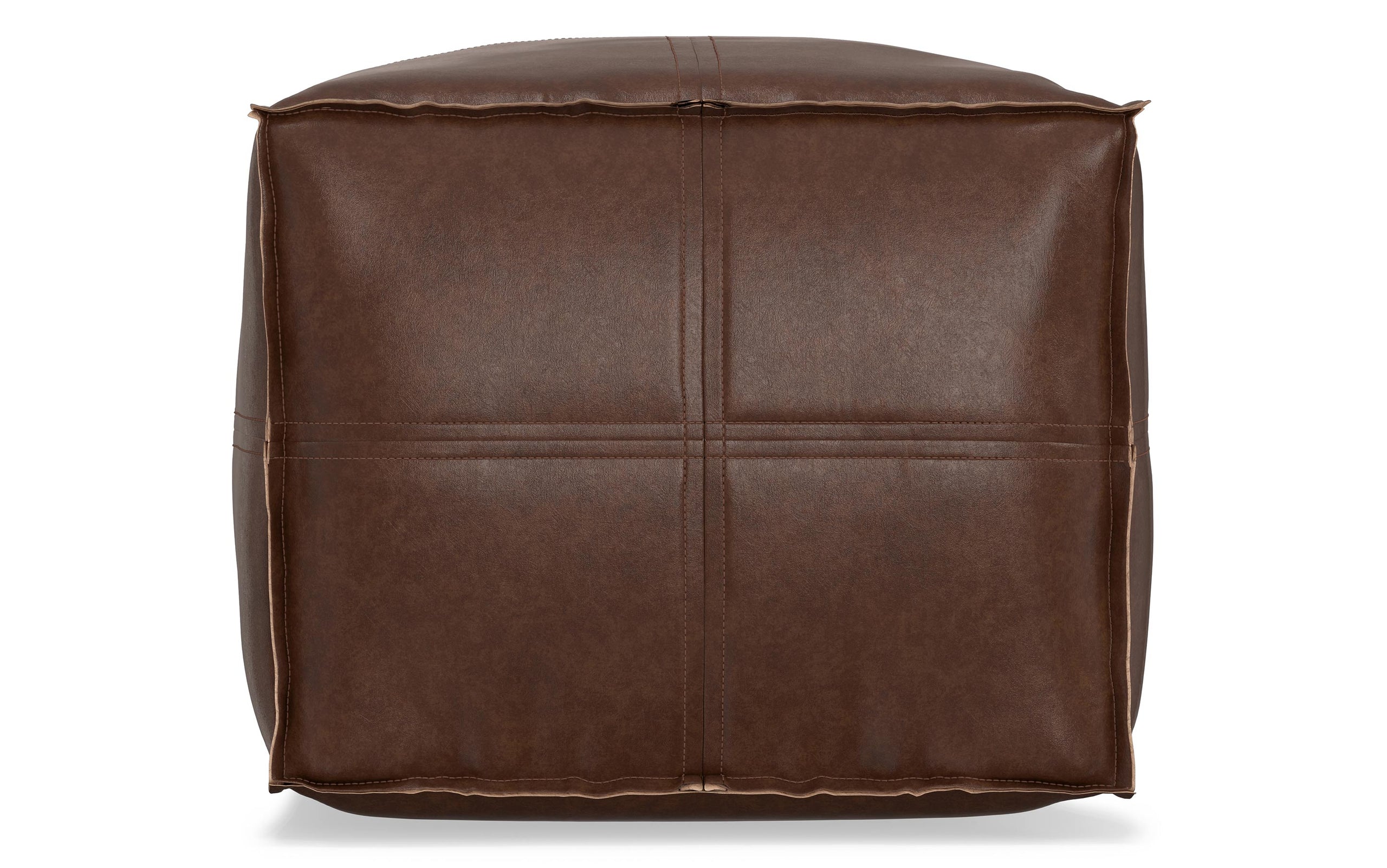 Distressed Dark Brown Distressed Vegan Leather| Brody Square Pouf