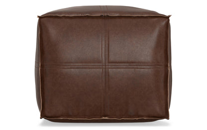 Distressed Dark Brown Distressed Vegan Leather| Brody Square Pouf