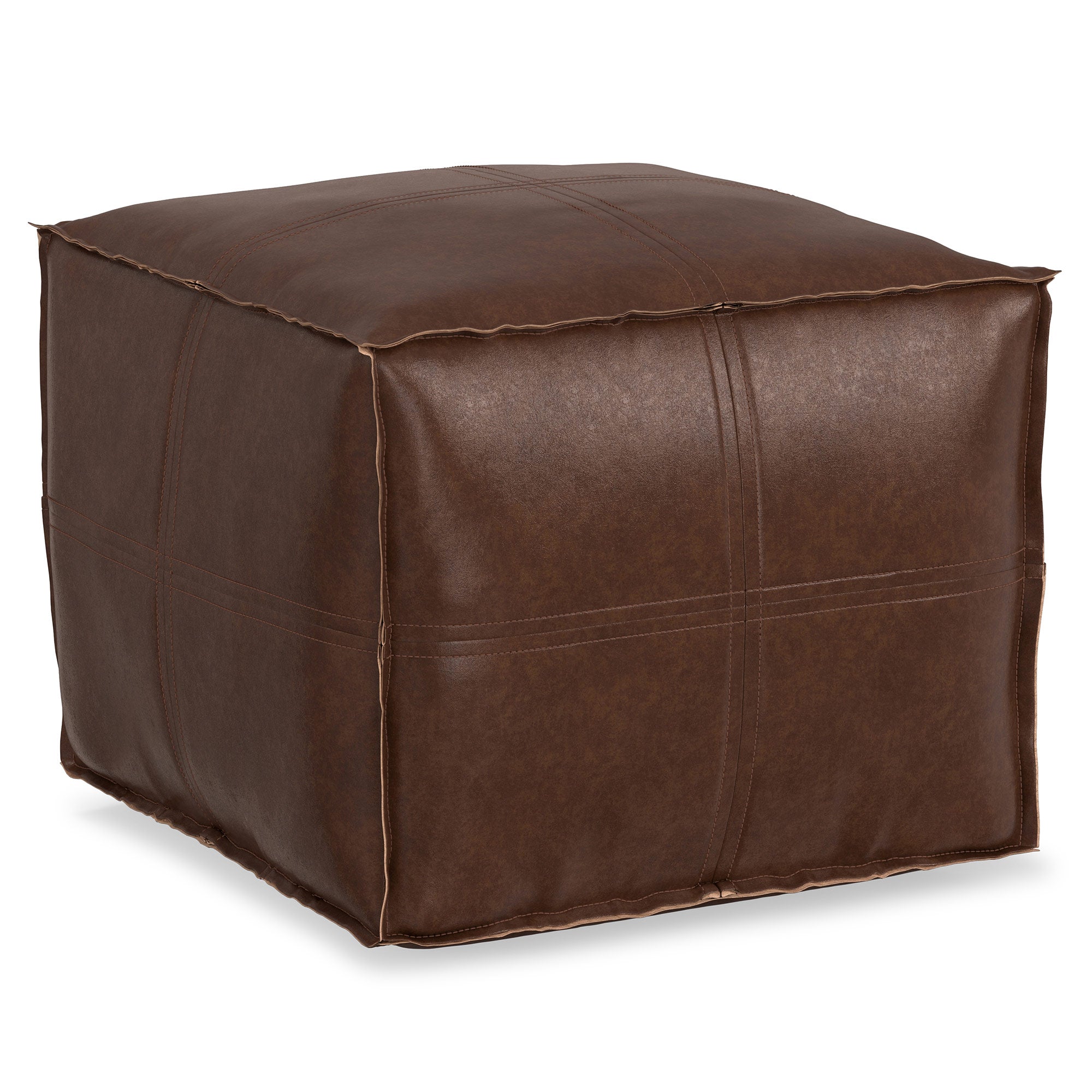 Distressed Dark Brown Distressed Vegan Leather| Brody Square Pouf