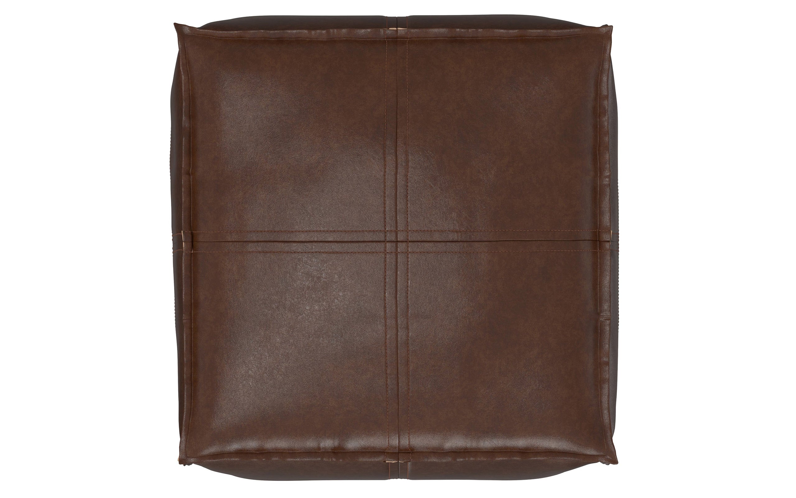 Distressed Dark Brown Distressed Vegan Leather| Brody Square Pouf