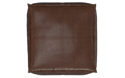 Distressed Dark Brown Distressed Vegan Leather| Brody Square Pouf