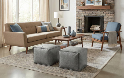 Distressed Grey Distressed Vegan Leather | Brody Square Pouf