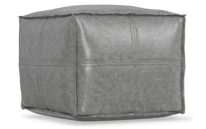Distressed Grey Distressed Vegan Leather | Brody Square Pouf