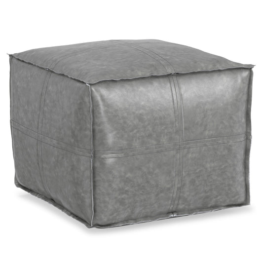 Distressed Grey Distressed Vegan Leather | Brody Square Pouf