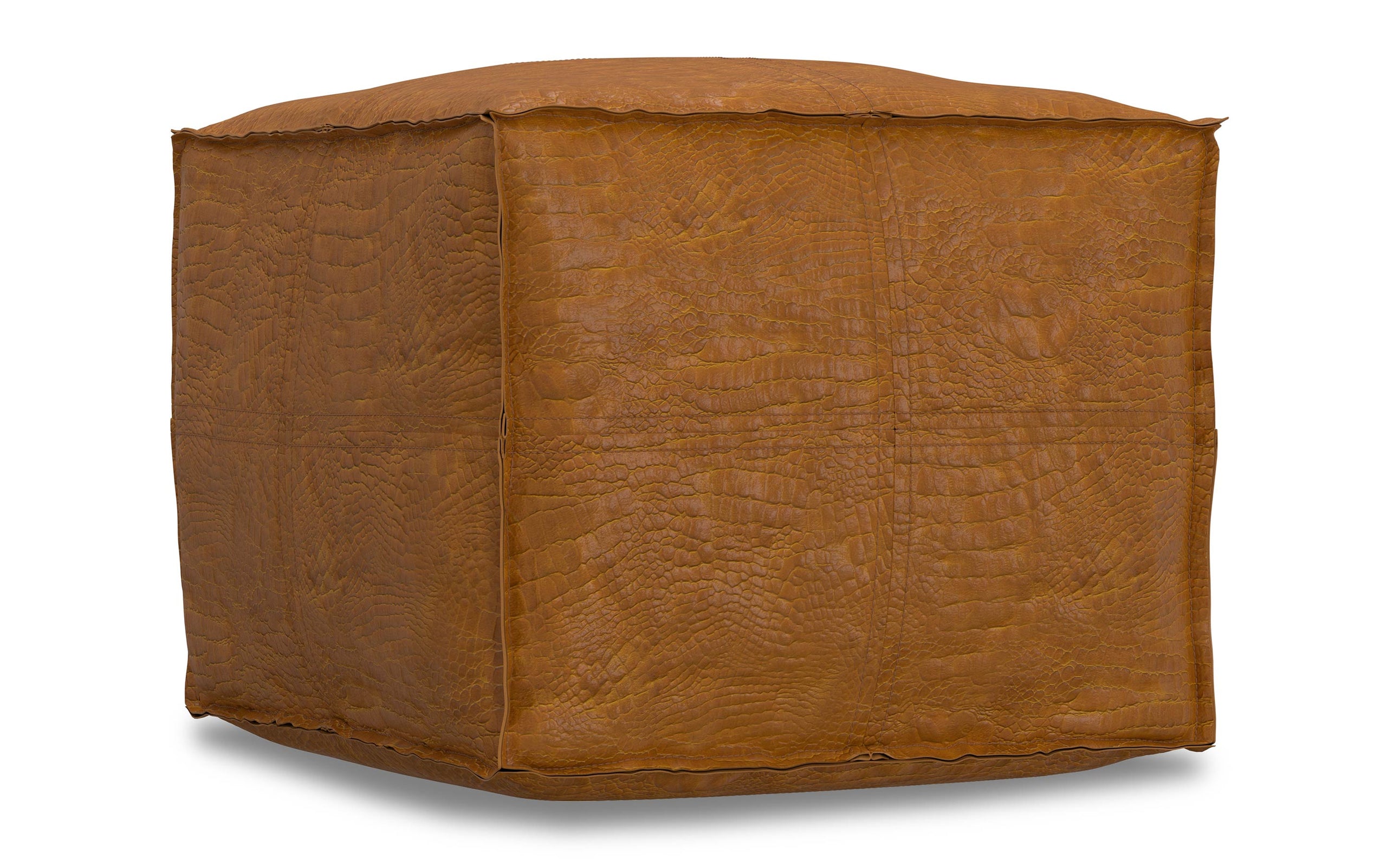Tan Genuine Leather | Brody Square Pouf in Genuine Leather