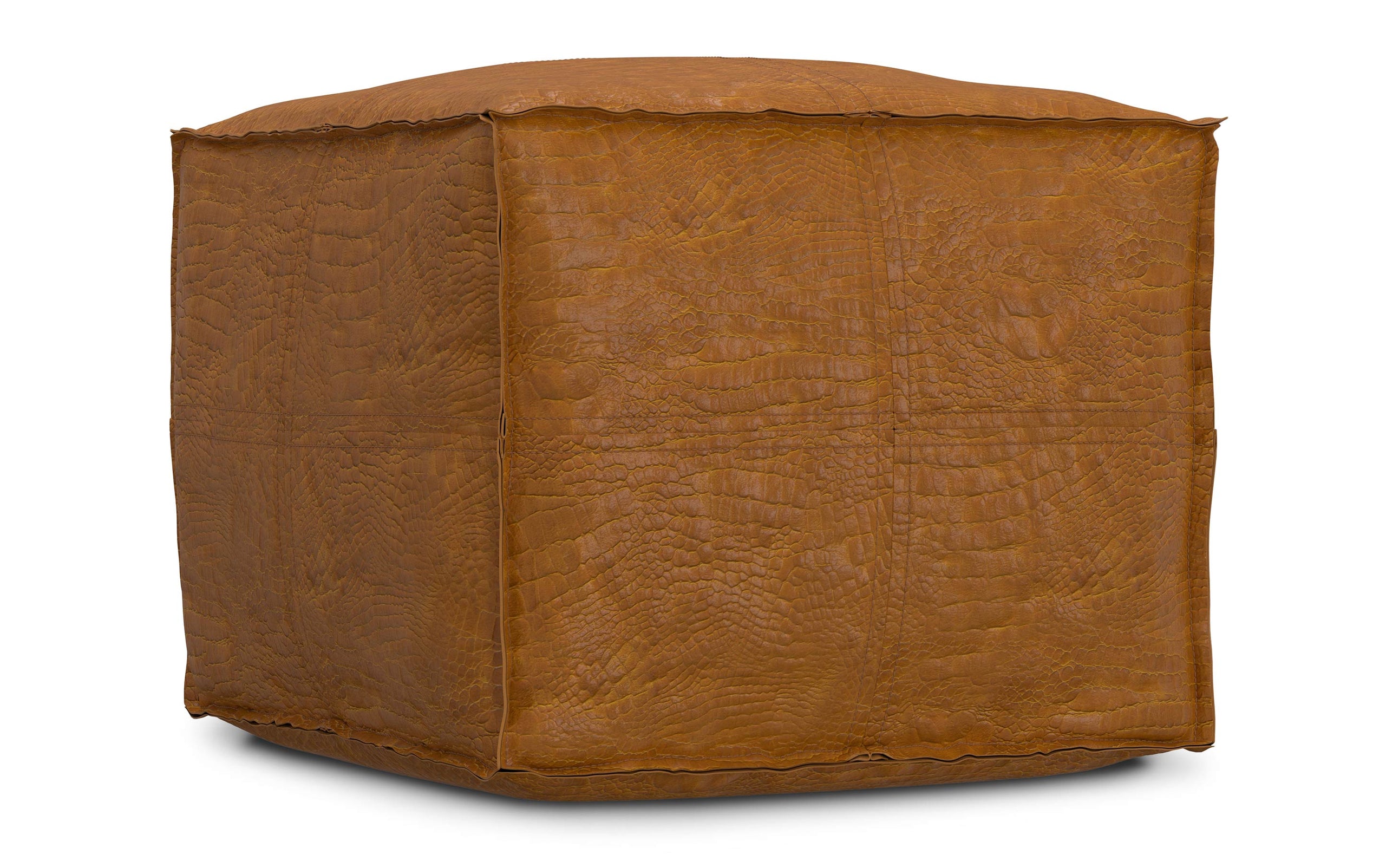 Tan Genuine Leather | Brody Square Pouf in Genuine Leather