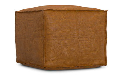 Tan Genuine Leather | Brody Square Pouf in Genuine Leather