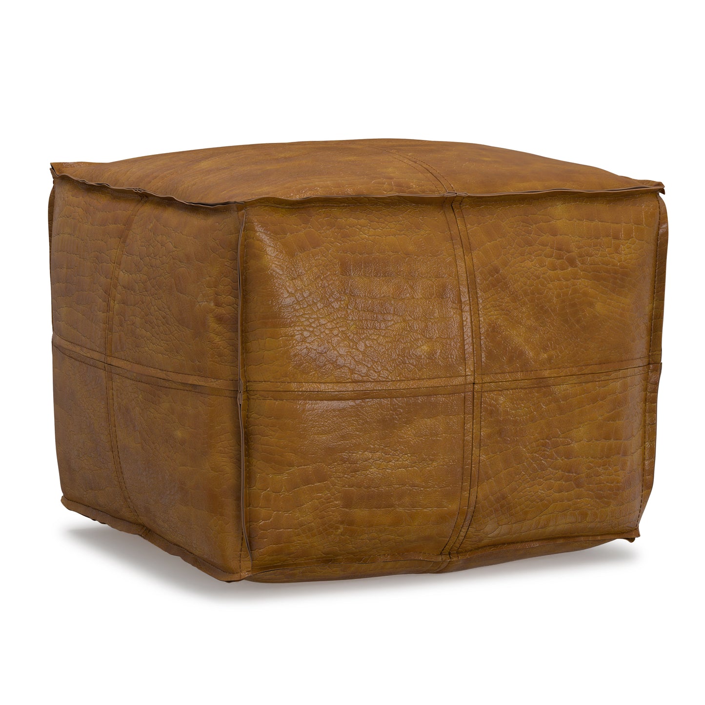 Tan Genuine Leather | Brody Square Pouf in Genuine Leather