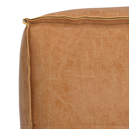 Distressed Camel Brown Distressed Vegan Leather | Brody 24 inch Square Top Stich Pouf in Distressed Vegan Leather