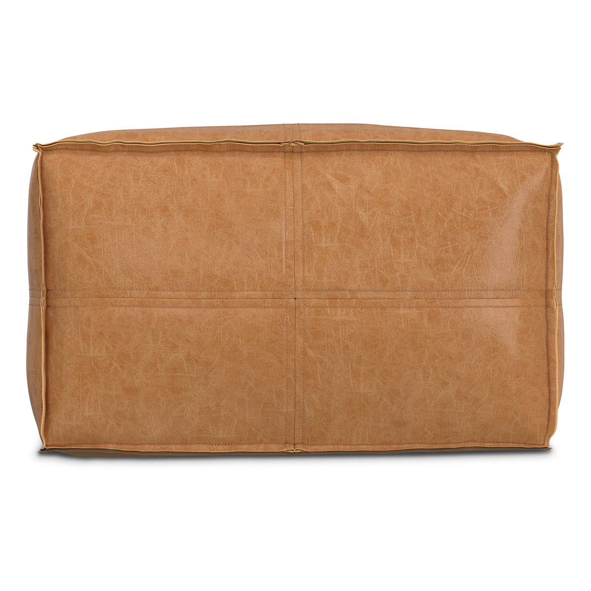 Distressed Camel Brown Distressed Vegan Leather | Brody 24 inch Square Top Stich Pouf in Distressed Vegan Leather
