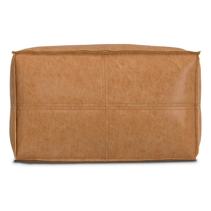 Distressed Camel Brown Distressed Vegan Leather | Brody 24 inch Square Top Stich Pouf in Distressed Vegan Leather