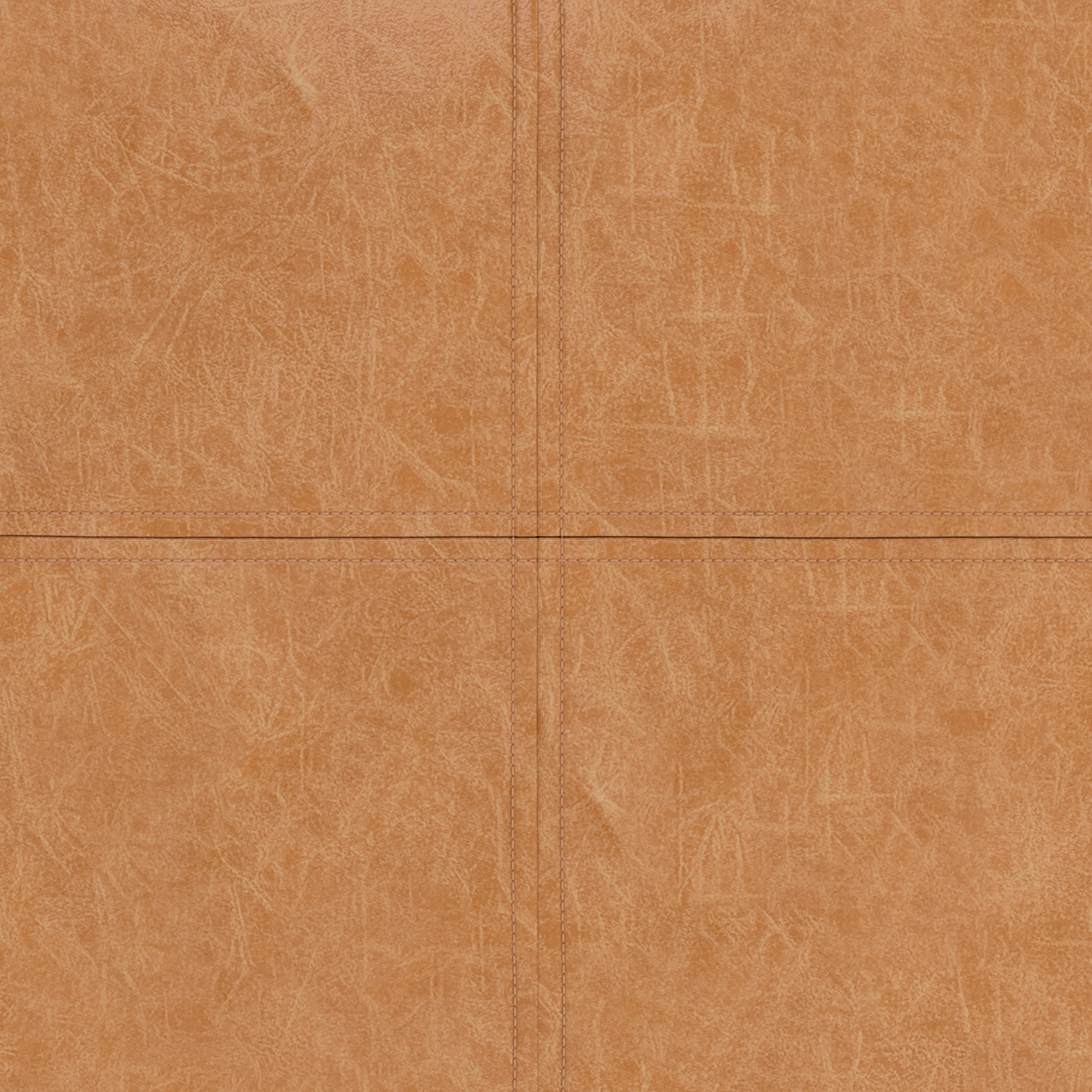 Distressed Camel Brown Distressed Vegan Leather | Brody 24 inch Square Top Stich Pouf in Distressed Vegan Leather