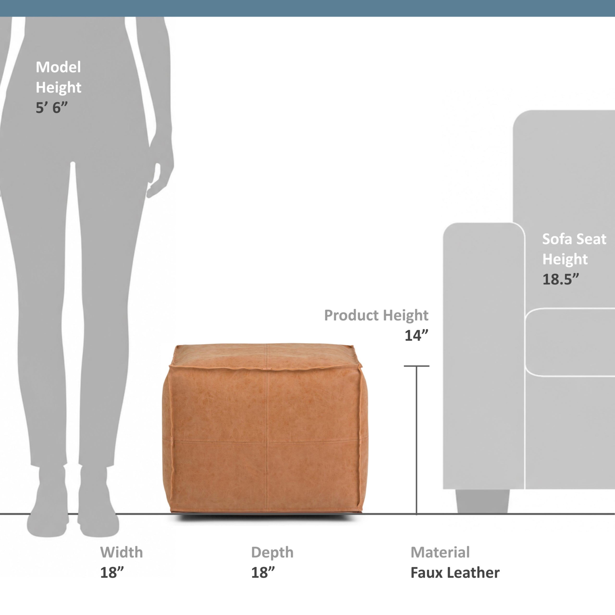 Distressed Camel Brown Distressed Vegan Leather | Brody Square Pouf