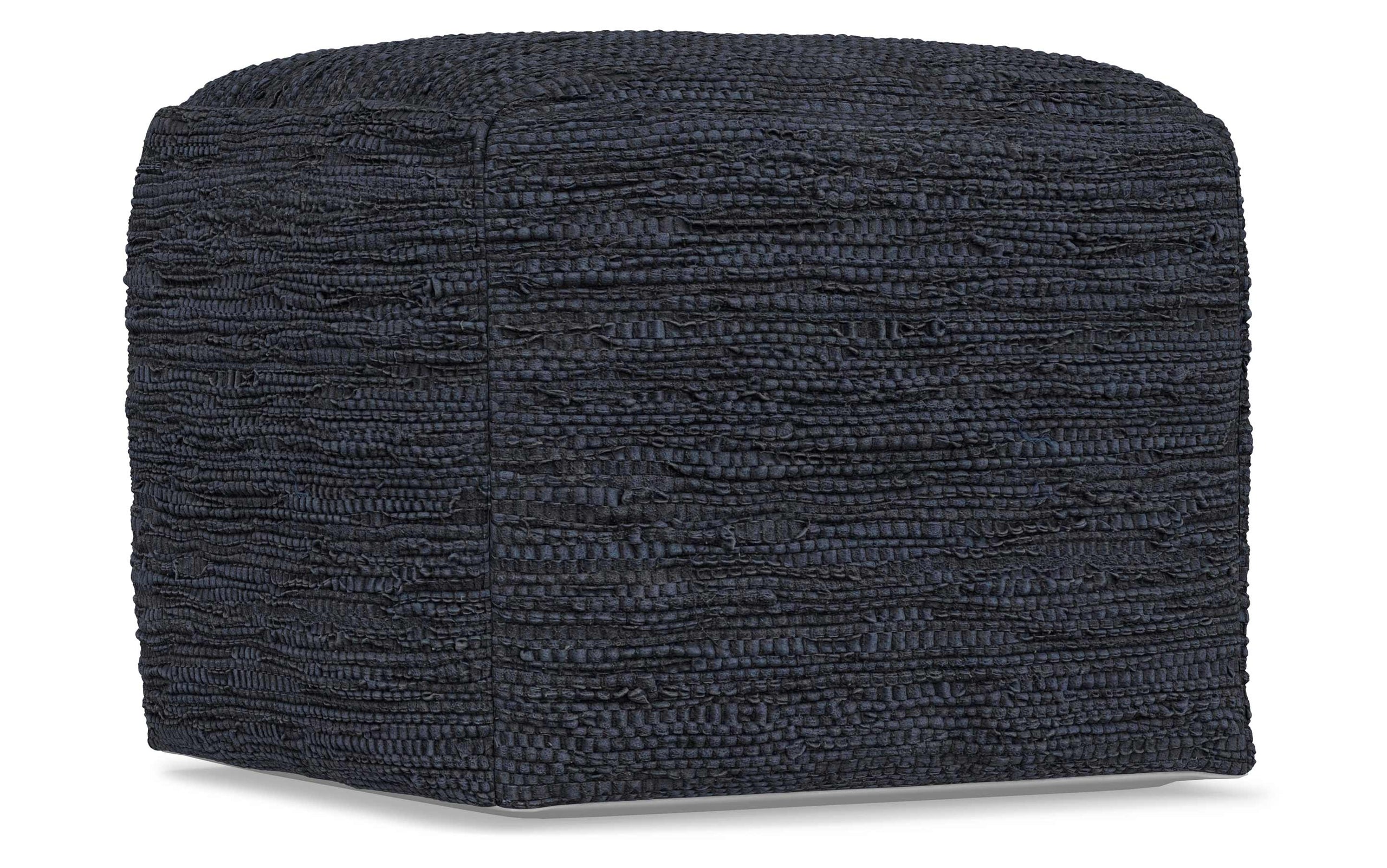Dark Blue | Fredrik Woven Leather Square Pouf