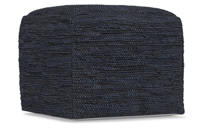 Dark Blue | Fredrik Woven Leather Square Pouf