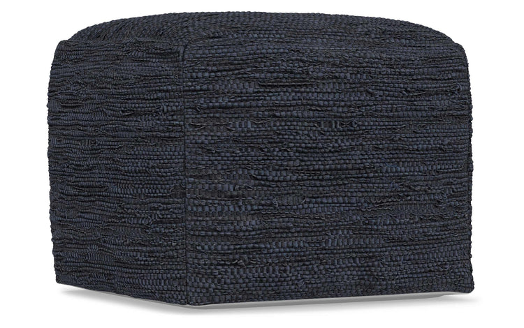 Dark Blue | Fredrik Woven Leather Square Pouf