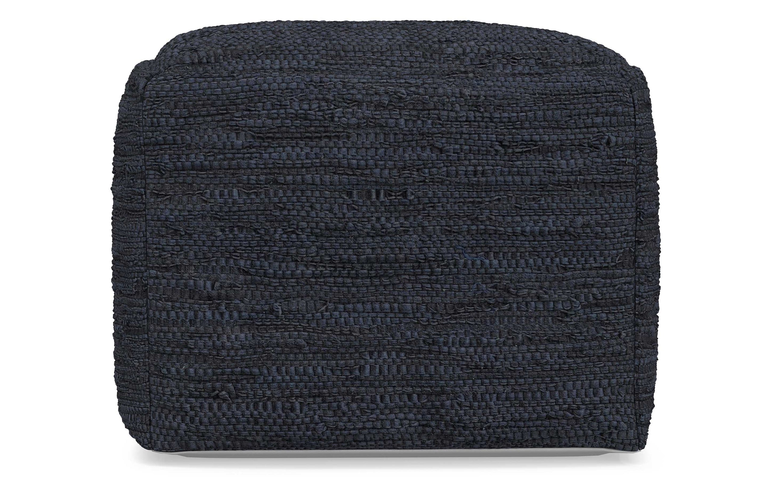 Dark Blue | Fredrik Woven Leather Square Pouf