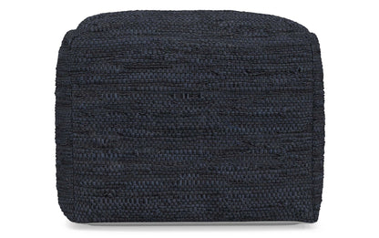 Dark Blue | Fredrik Woven Leather Square Pouf