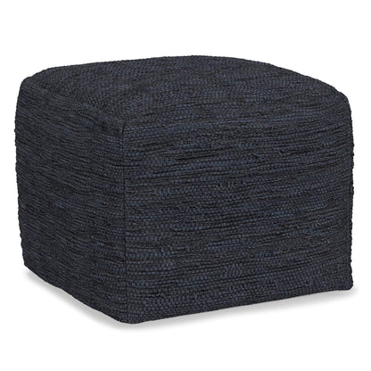 Dark Blue | Fredrik Woven Leather Square Pouf