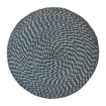  Aegean Blue and Natural | Bayley Round Braided Pouf