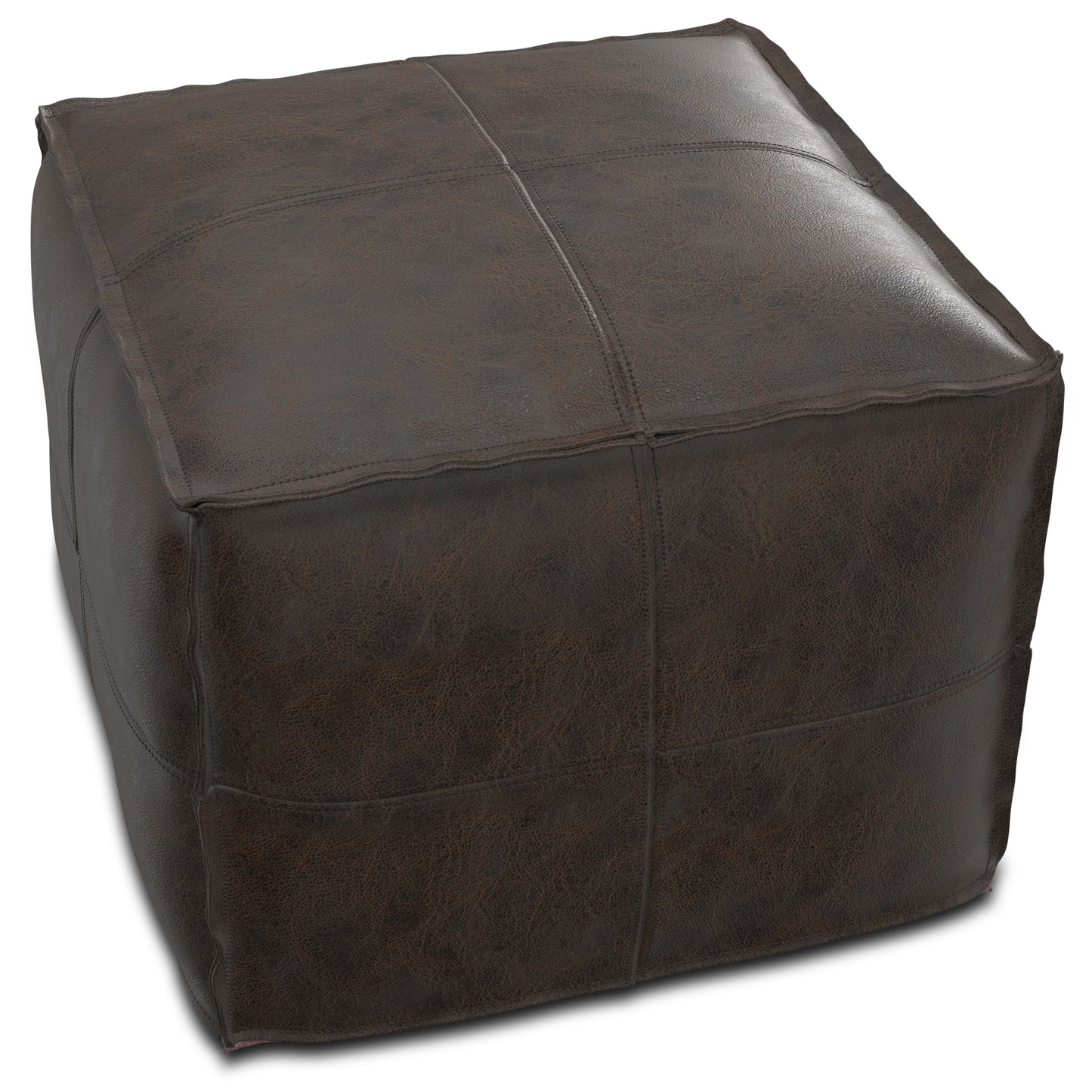 Distressed Dark Brown | Brody 18 inch Square Pouf