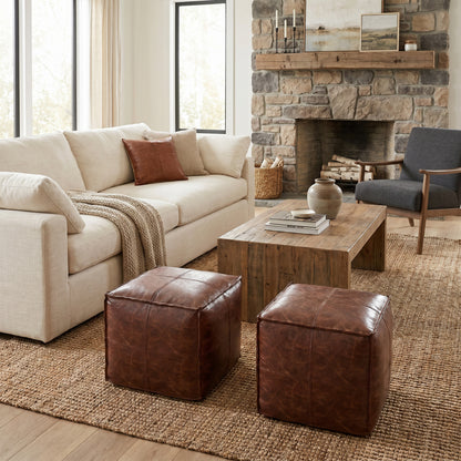 Distressed Brown | Sheffield Square Pouf