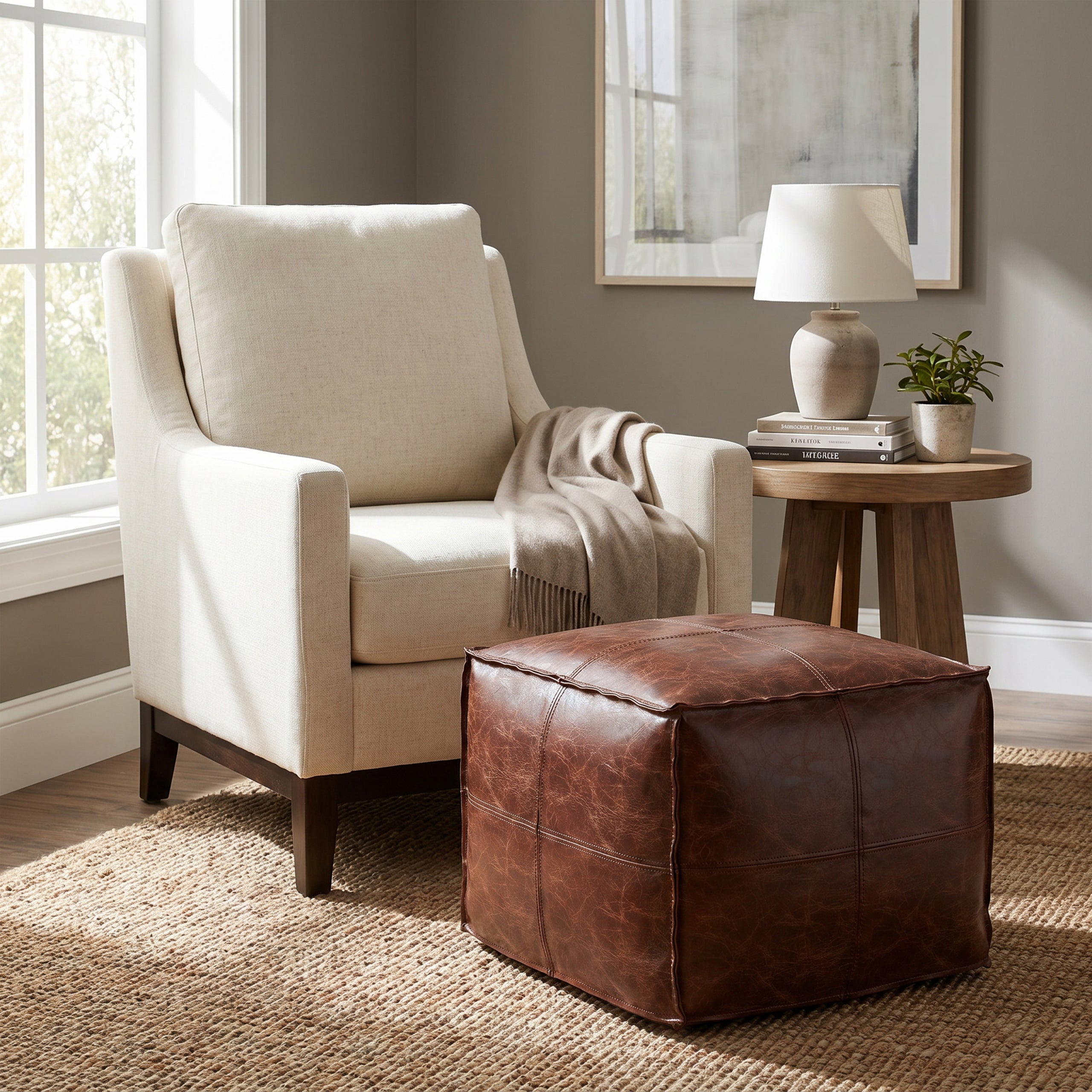 Distressed Brown | Sheffield Square Pouf