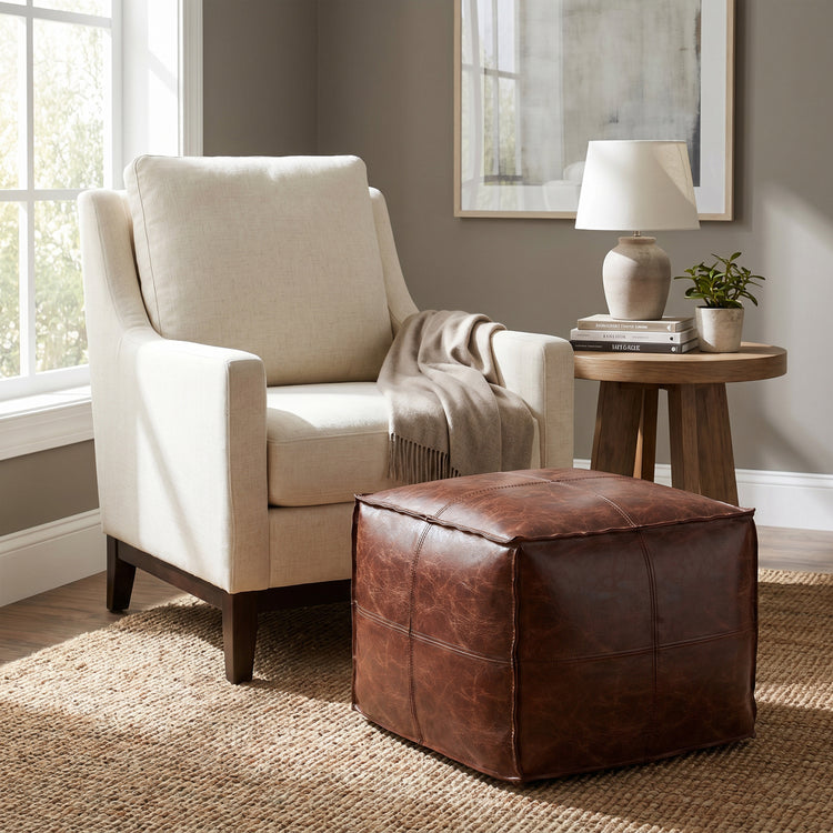 Distressed Brown | Sheffield Square Pouf