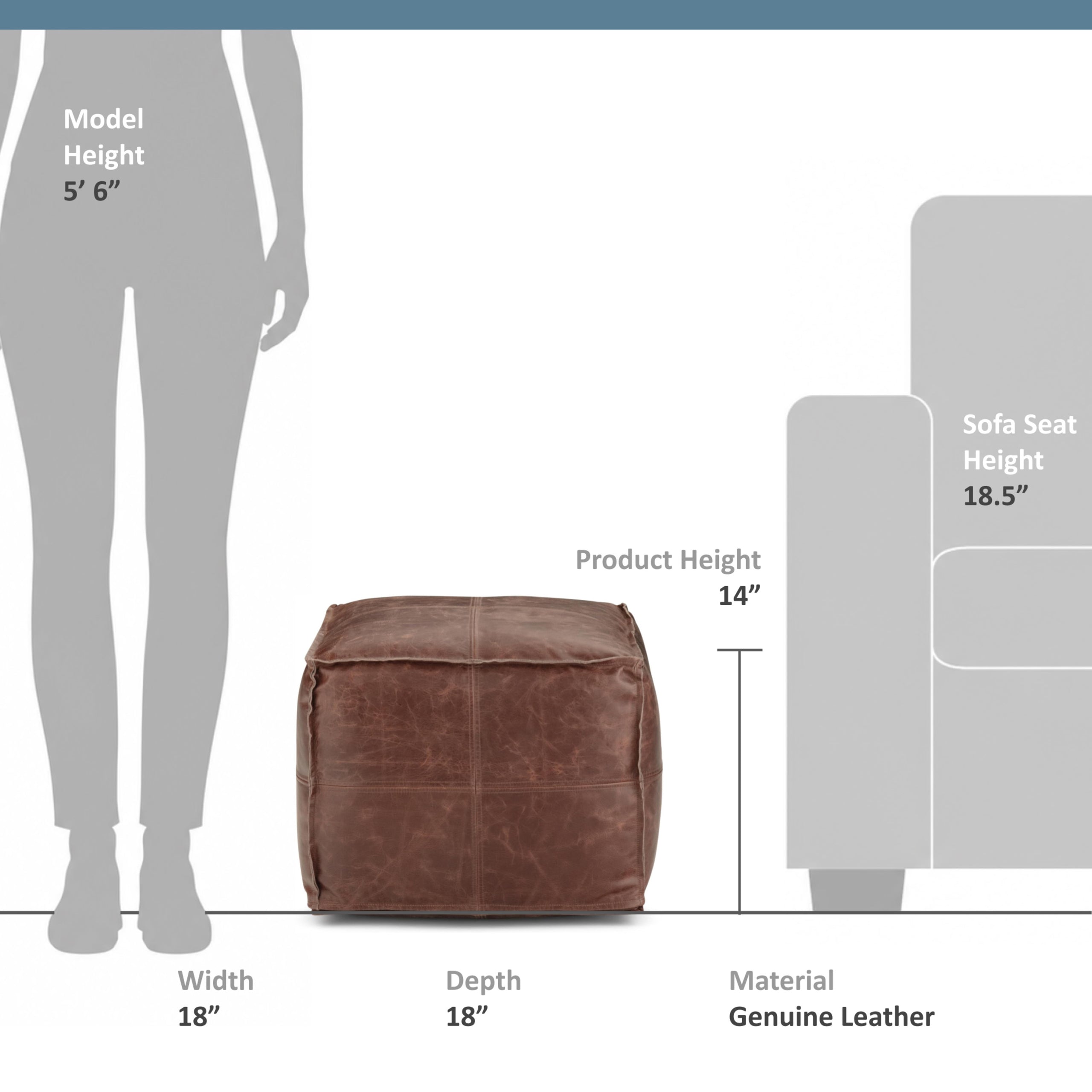 Distressed Brown | Sheffield Square Pouf