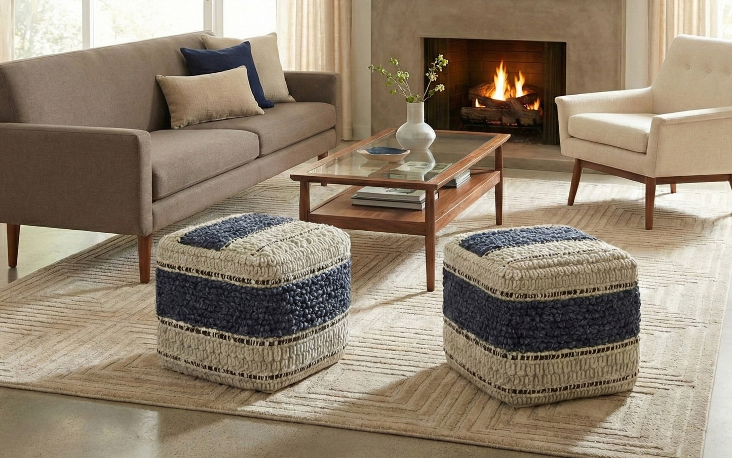 Blue and Natural | Grady Square Pouf