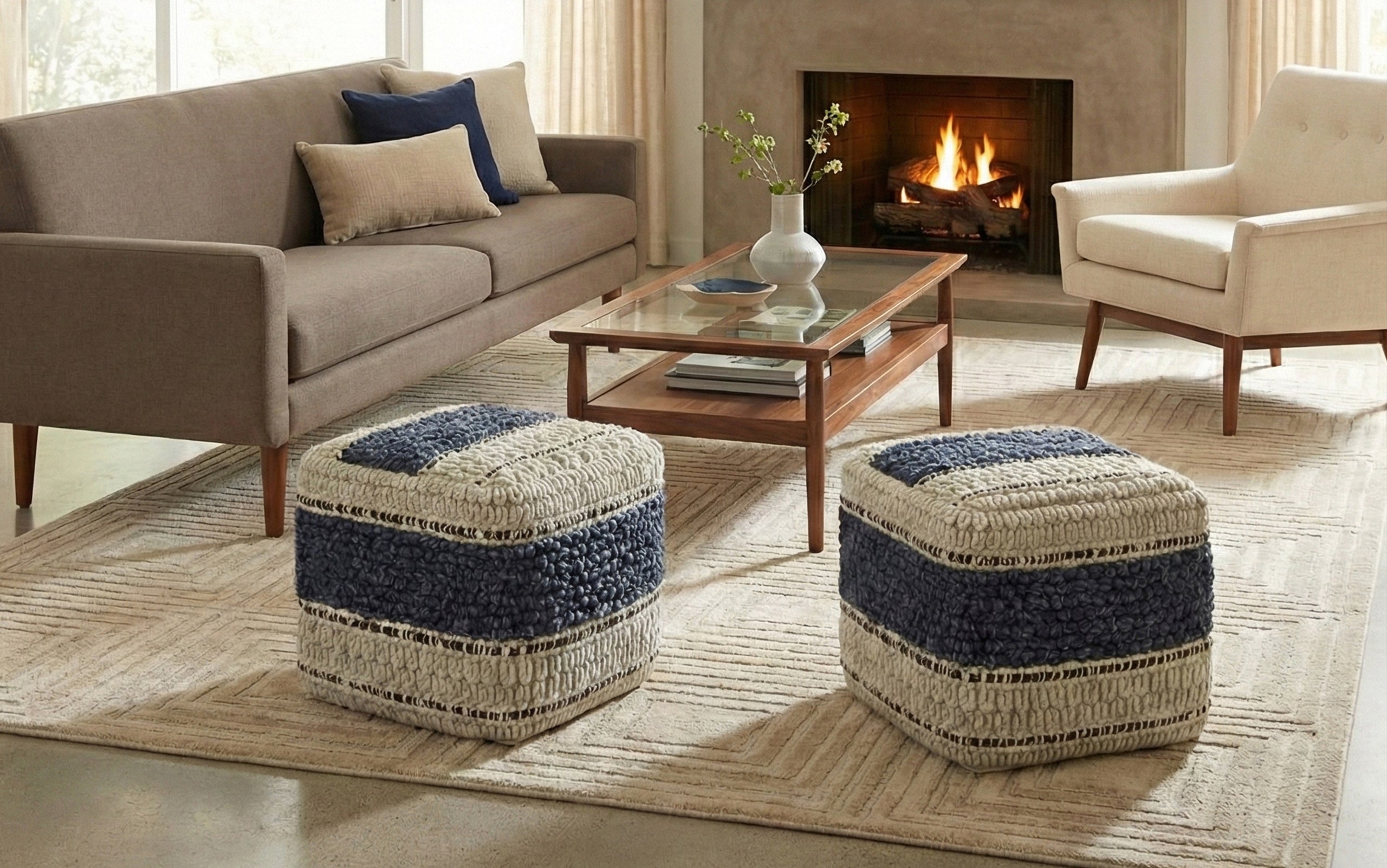 Blue and Natural | Grady Square Pouf