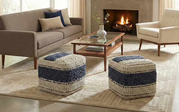Blue and Natural | Grady Square Pouf