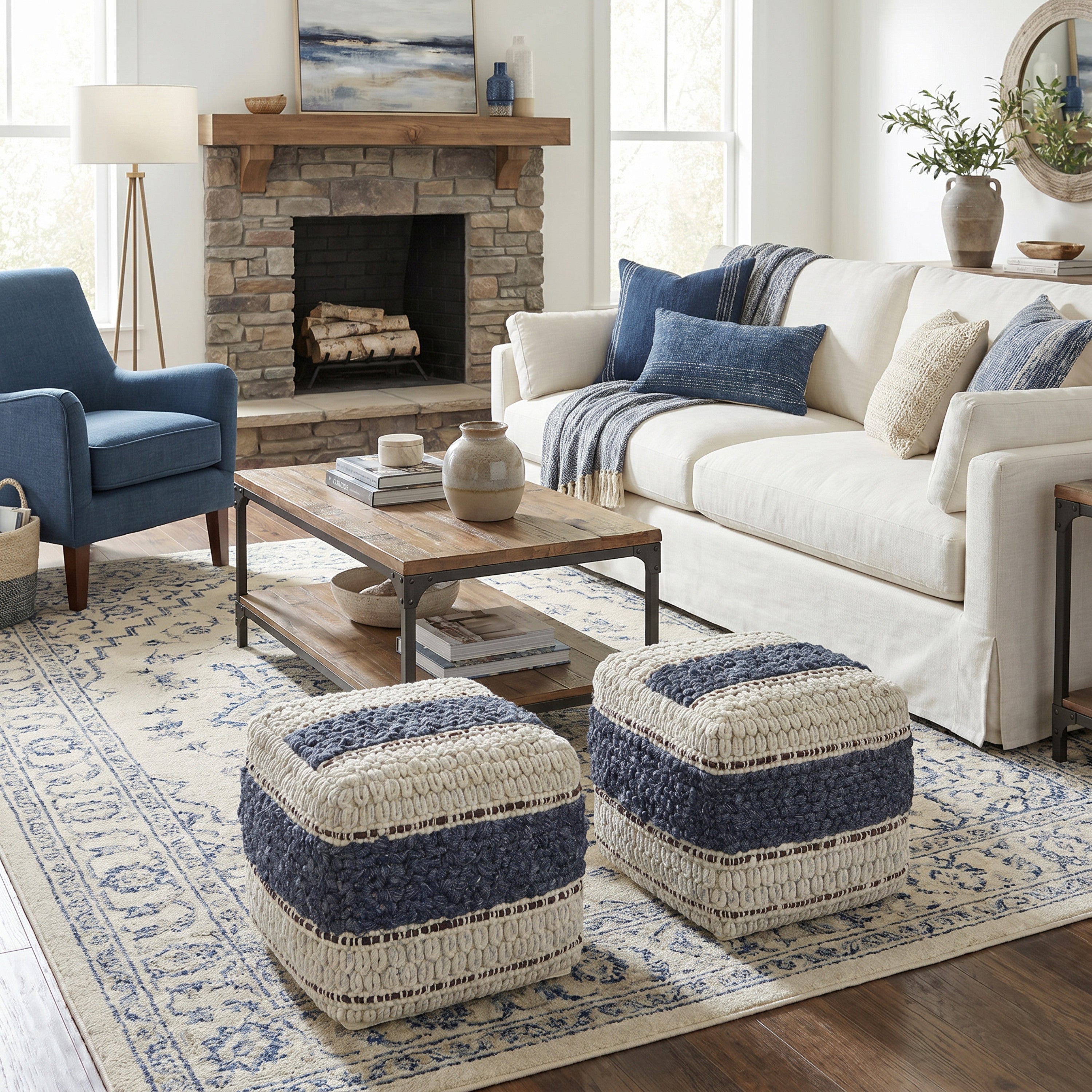 Wool Cotton Square Pouf | Grady Square Pouf – Simpli Home