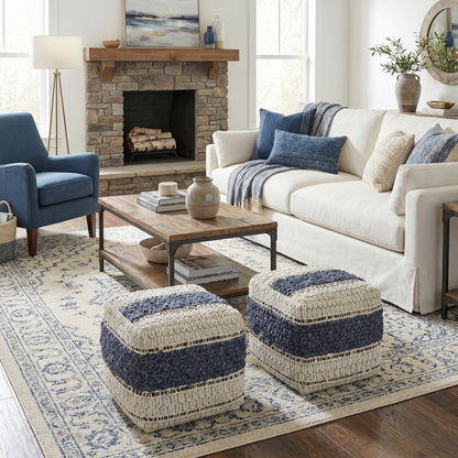 Blue and Natural | Grady Square Pouf