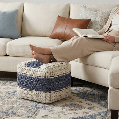 Blue and Natural | Grady Square Pouf