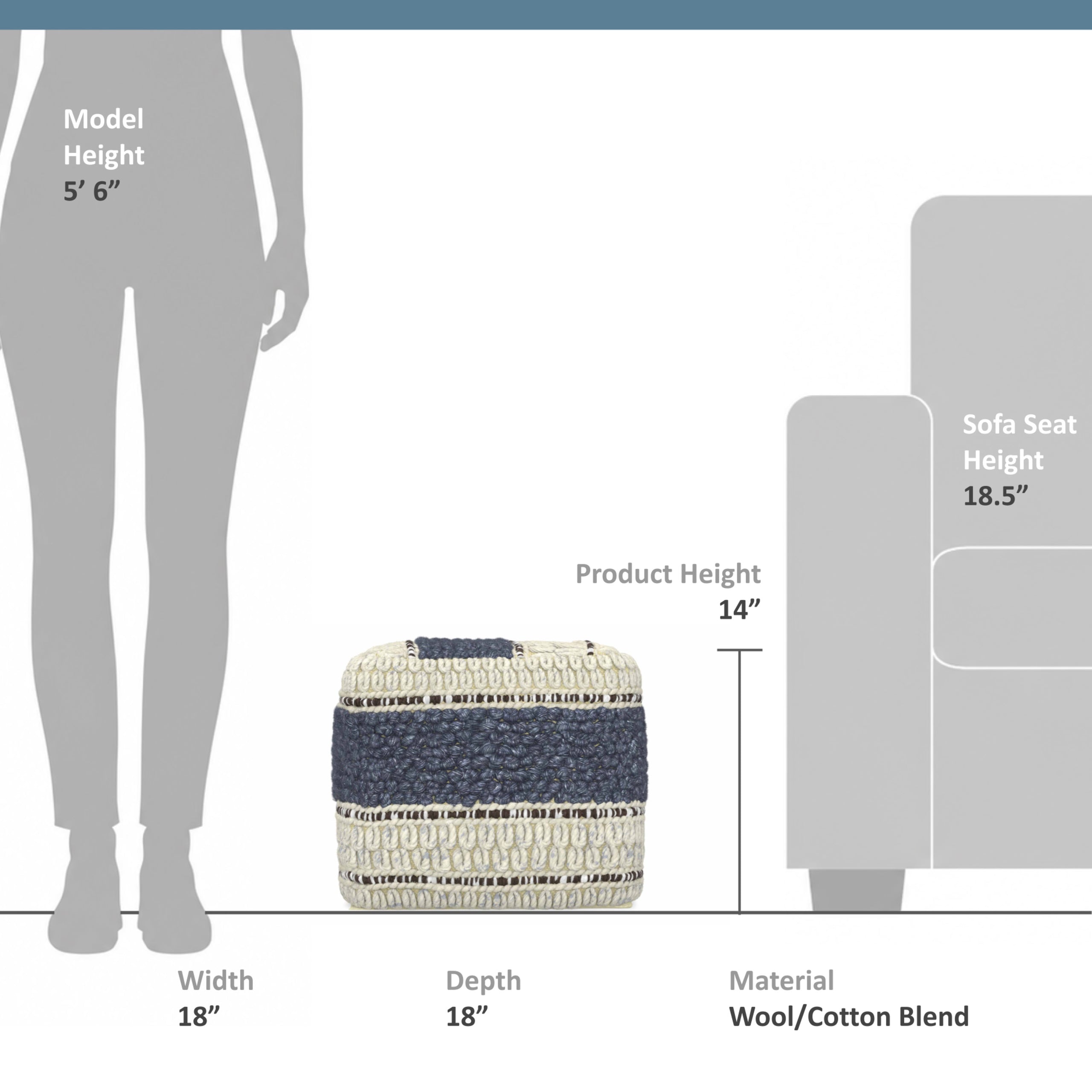 Blue and Natural | Grady Square Pouf