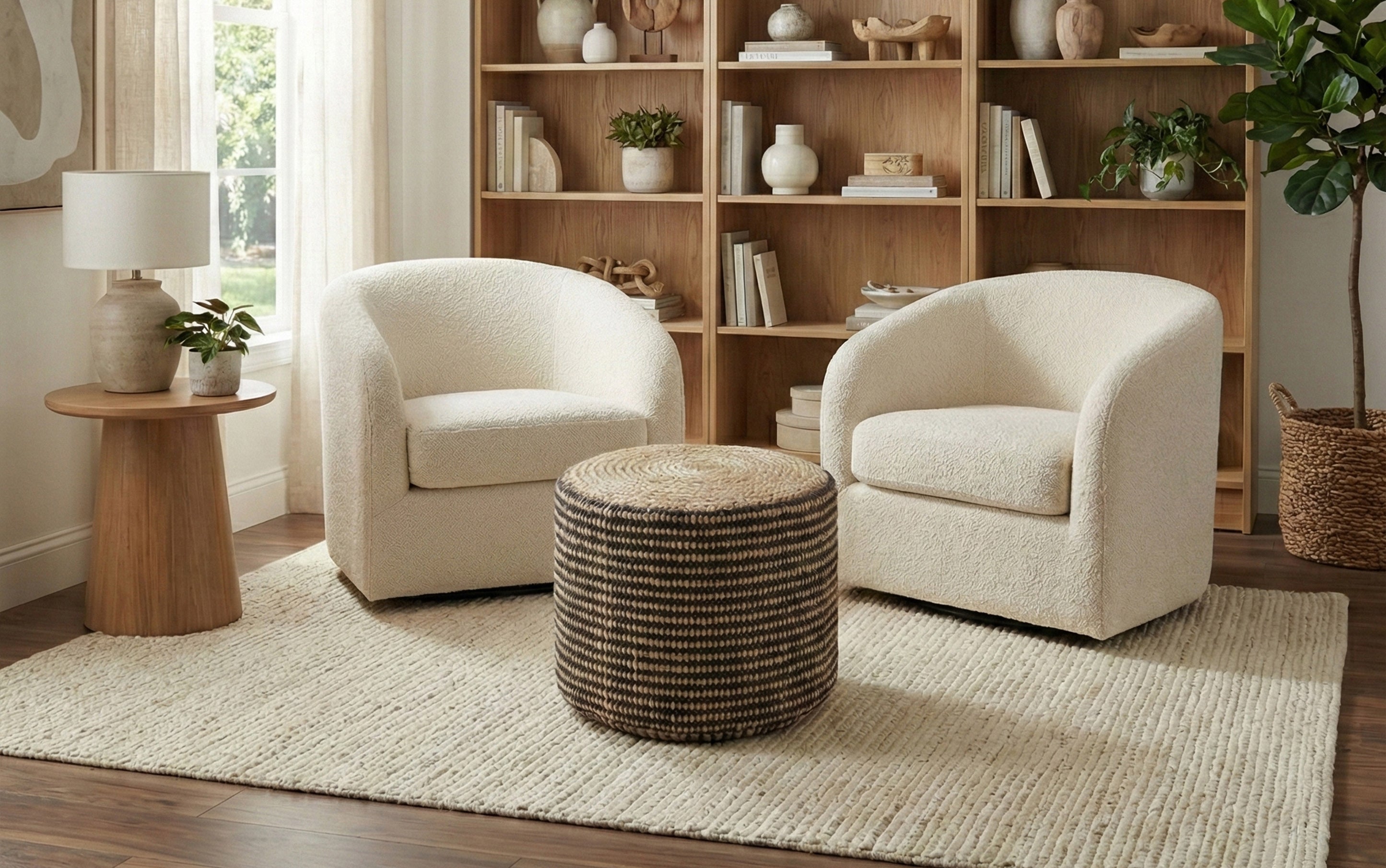 Jute Round Pouf | Larissa Round Braided Pouf – Simpli Home