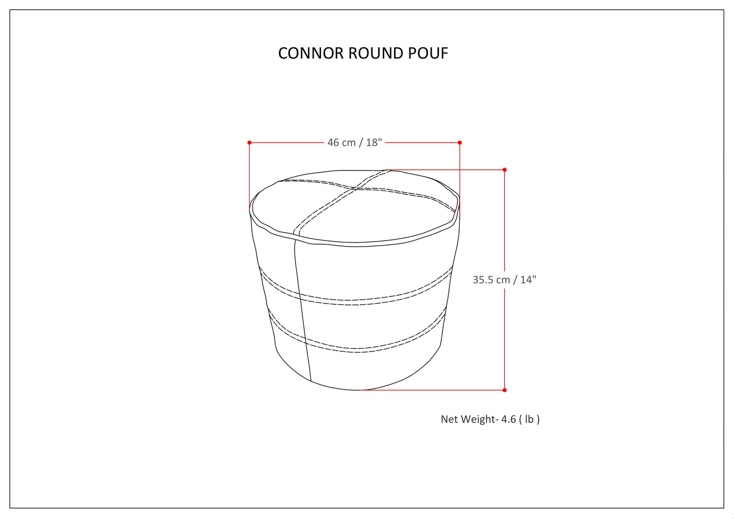 Distressed Black | Connor Round Leather Pouf