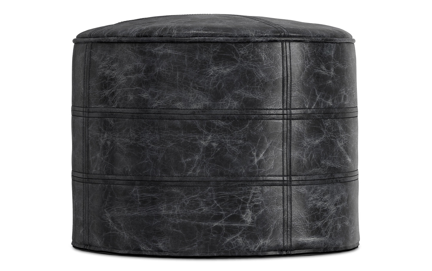 Distressed Black | Connor Round Leather Pouf