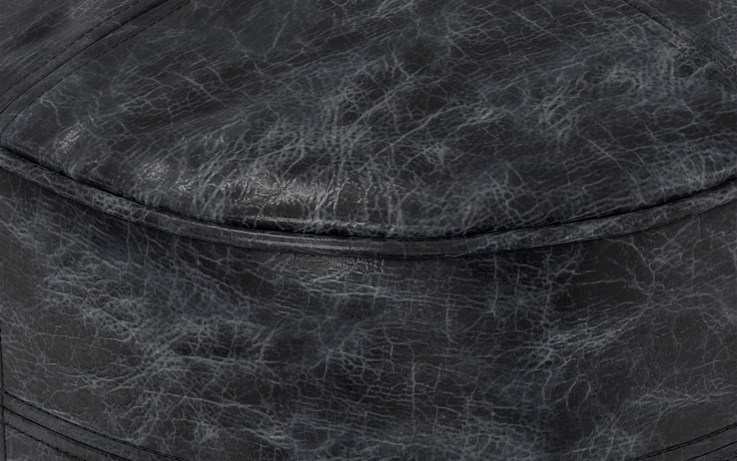 Distressed Black | Connor Round Leather Pouf