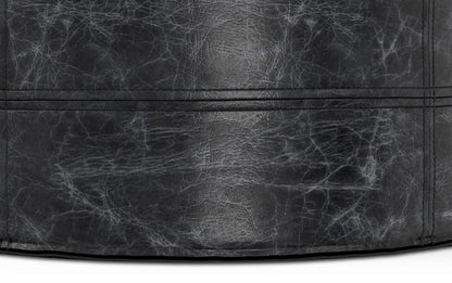 Distressed Black | Connor Round Leather Pouf