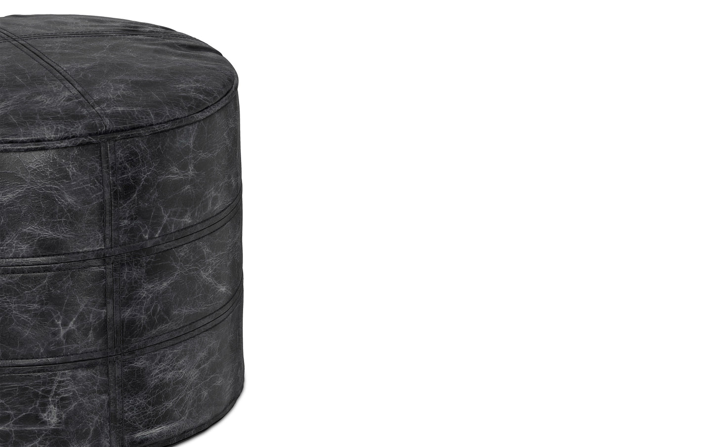Distressed Black | Connor Round Leather Pouf