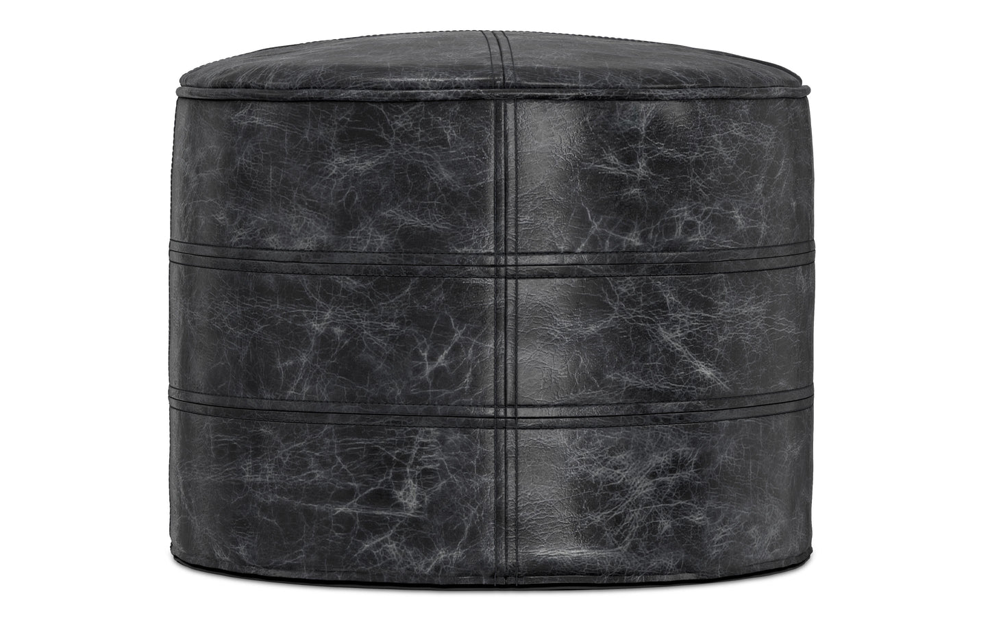 Distressed Black | Connor Round Leather Pouf