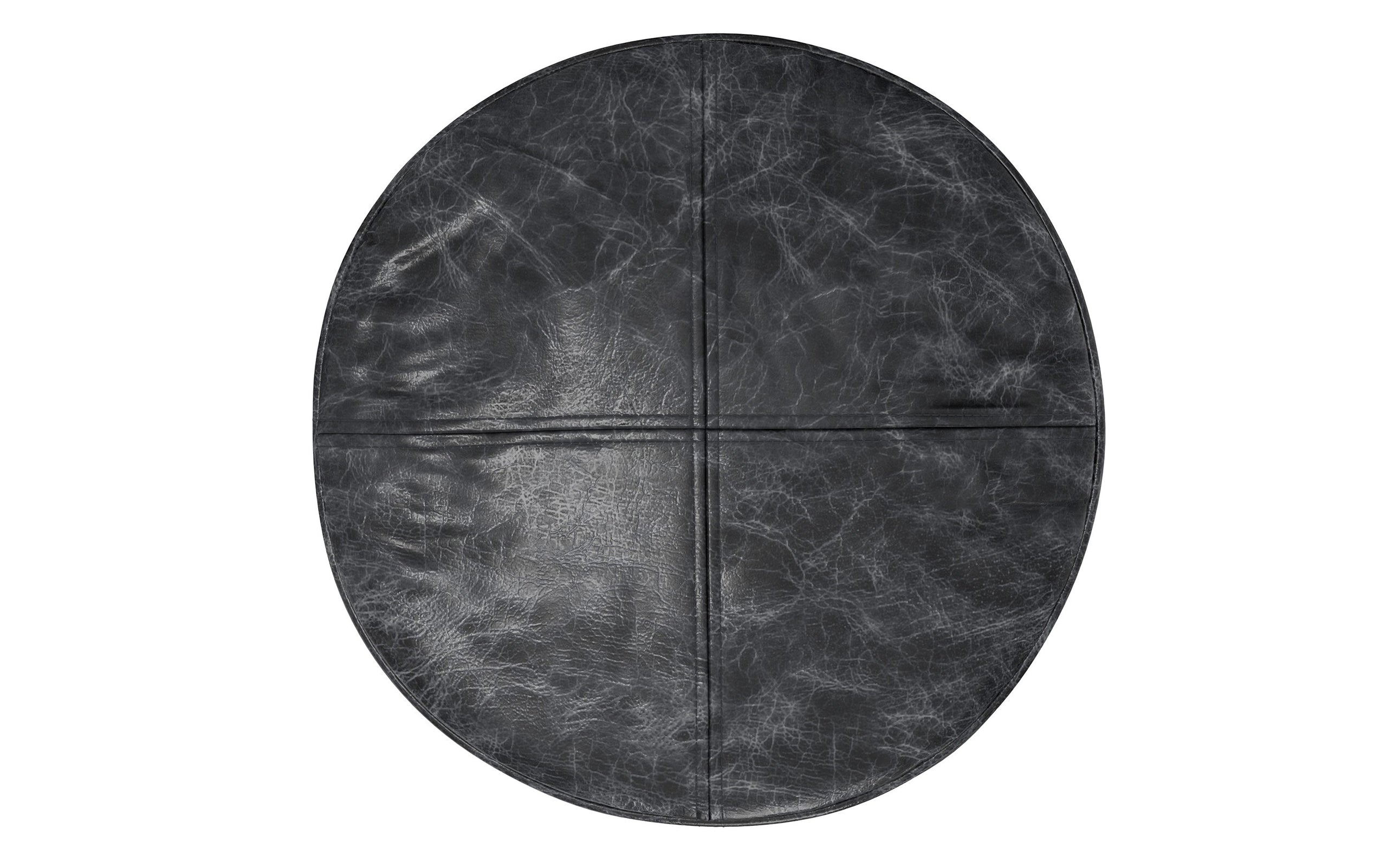 Distressed Black | Connor Round Leather Pouf